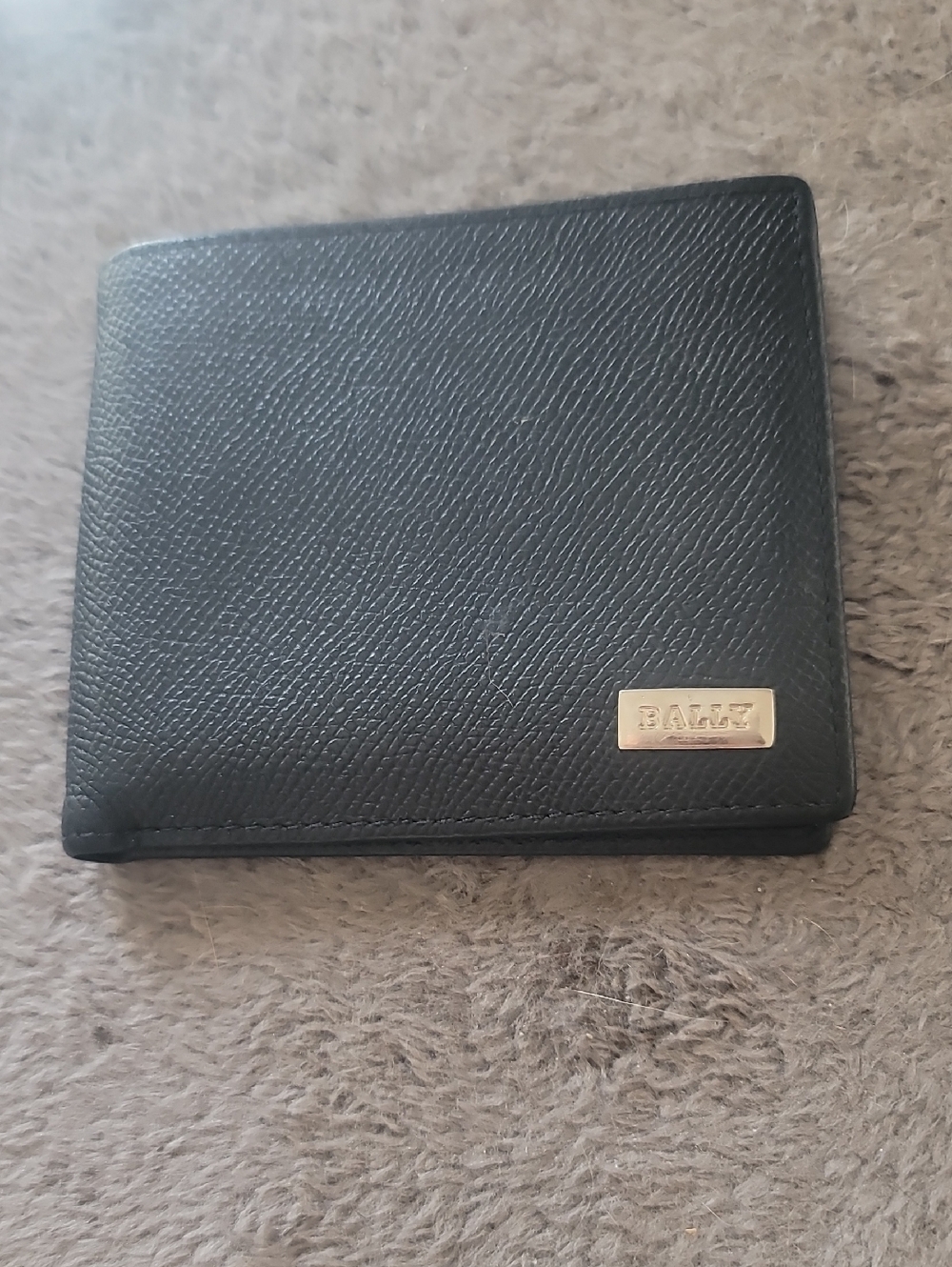 BALLY Black Leather Bifold Wallet with Gold Plate